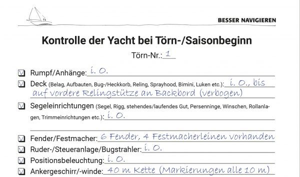 Logbuch Beispieleintragungen Yachtkontrolle